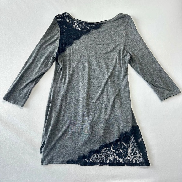 Bellini Women’s Gray & Black Lace Trim Tunic Top 3/4 Sleeve Size Medium - Picture 6 of 6